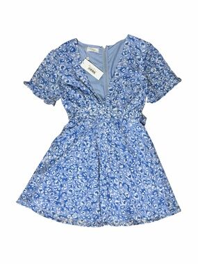 NWT SAGE THE LABEL Blue Cheetah Print Ruffle Sleeve with V neckline